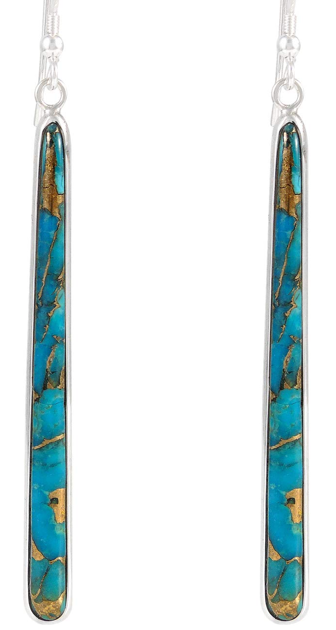 Turquoise Network Turquoise Earrings 925 Sterling Silver & Genuine Gemstones (Choose Color) (Teal/Matrix Turquoise) - Image 1